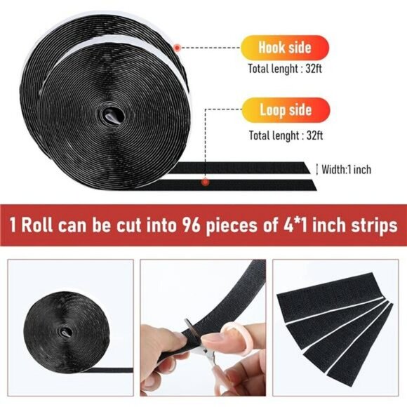 32Ft *1 Inch Hook and Loop Tape with Adhesive Back Heavy Duty Double Sided Adhes - Picture 2 of 8